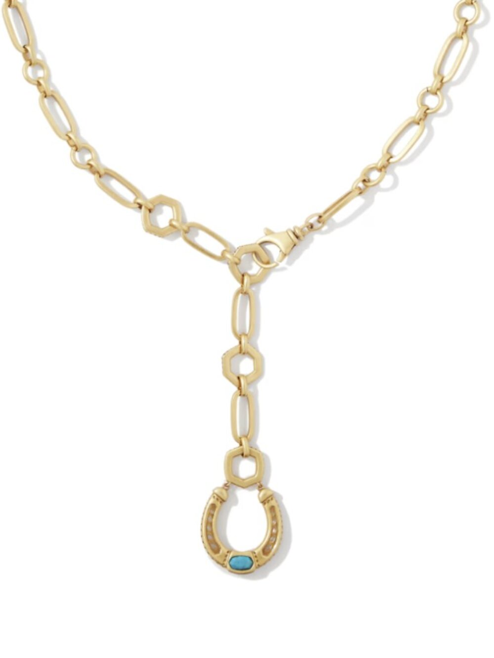 Noble Vintage Gold Horseshoe Y Necklace in Variegated Dark Teal Magnesite